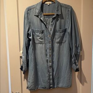 Side Stitch Denim Button-Up Shirt M